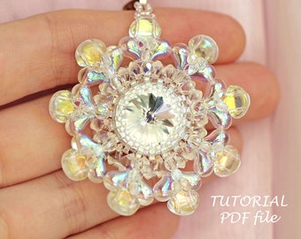 Tutorial de pingente de contas Rivoli, instruções de miçangas usando contas Ginko ZoliDuo ES-O, guia passo a passo de design de joias em PDF, cristal