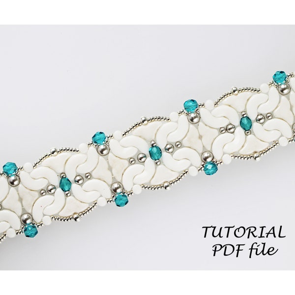 Beading tutorial, Bracelet tutorial,  Beading pattern, Bead jewelry tutorial ~ Helios, Arcos, Minos, Puca ~White bracelet tutorial Princess