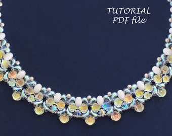Beaded Necklace Tutorial Pattern ZoliDuo Ginko Silky 5mm Samos Puca Beads Step-by-Step Beading Instructions Jewelry Guide Crystal PDF Design