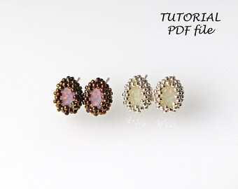 Stud Earrings Tutorial Seed Bead Design Swarovski Pear 4320 8mm Step-by-Step Beading Instructions Jewelry Guide Beaded Studs Noris PDF