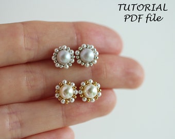 Tutoriel de boucle d'oreille perle, motif de boucles d'oreilles mignon, motif de perle de rocaille, tutoriel de perle simple, tutoriel de perlage facile ~ Boucles d'oreilles perle Noela