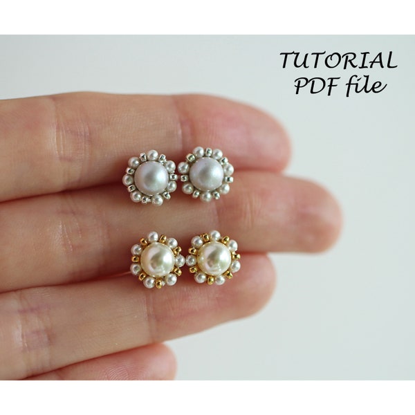 Bead stud earring tutorial, Cute earrings pattern, Seed bead pattern, Simple bead tutorial, Easy beading tutorial~ Pearl stud earrings Noela