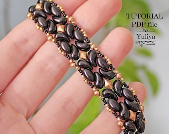 Kralenarmbandpatroon ZoliDuo IrisDuo Mini DiamonDuo Parelkralenweefhandleiding Gedetailleerde foto Tsjechische sieradeninstructies PDF Zwarte Uil