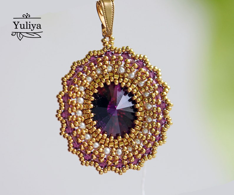 Enchanted Rivoli Pattern Pendant Tutorial Bead Rivoli Pattern Oval 18x13.5mm Design Step-by-step ...