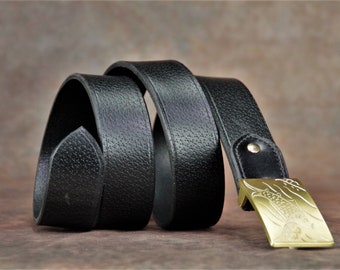 Adjustable cowhide leather belt for men or women, made in France