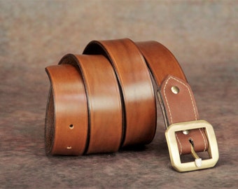 Adjustable cowhide leather belt for men or women, made in France