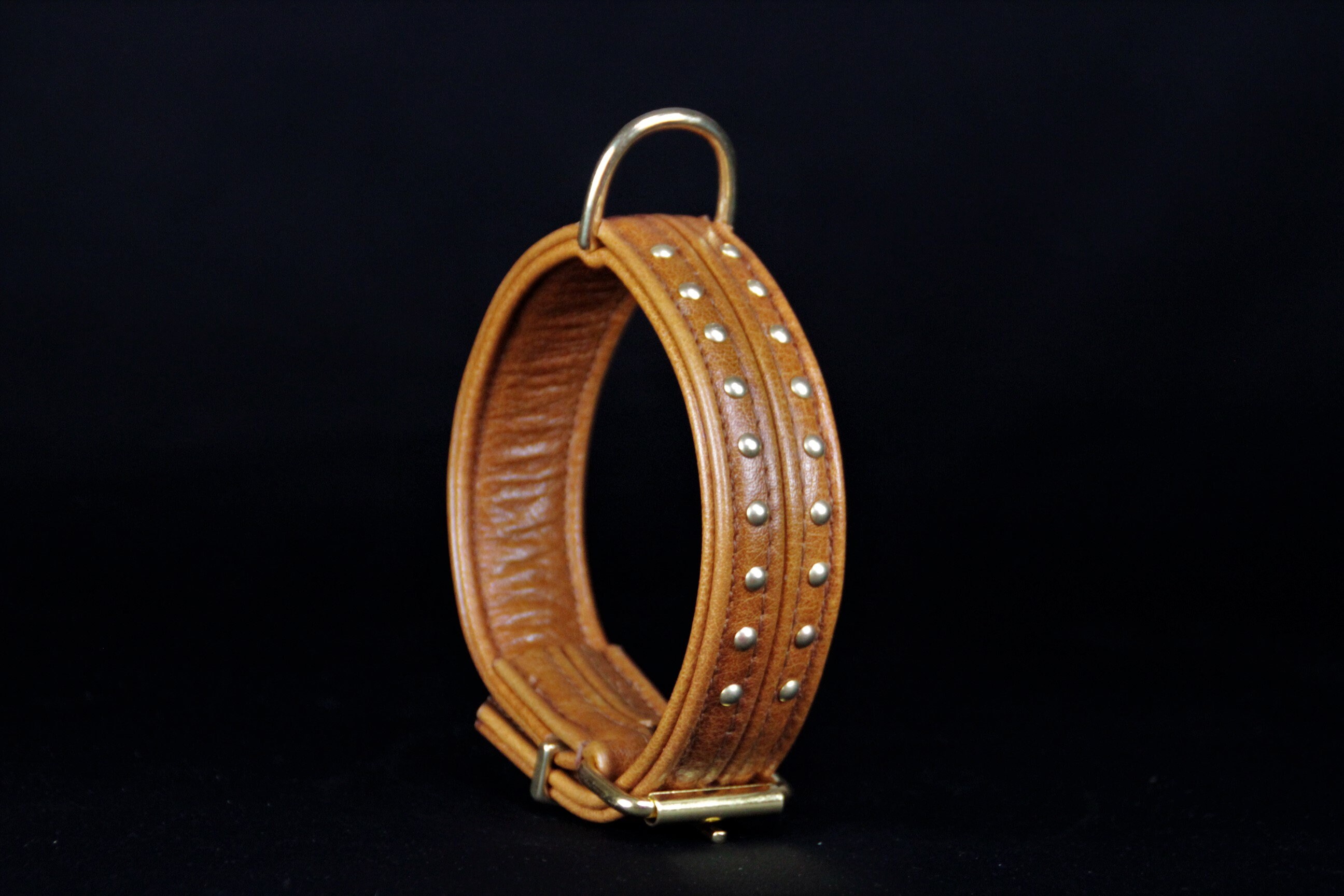 Collier Pour Chien en Cuir Vachette Marron , Décors Laiton, Dog Collar