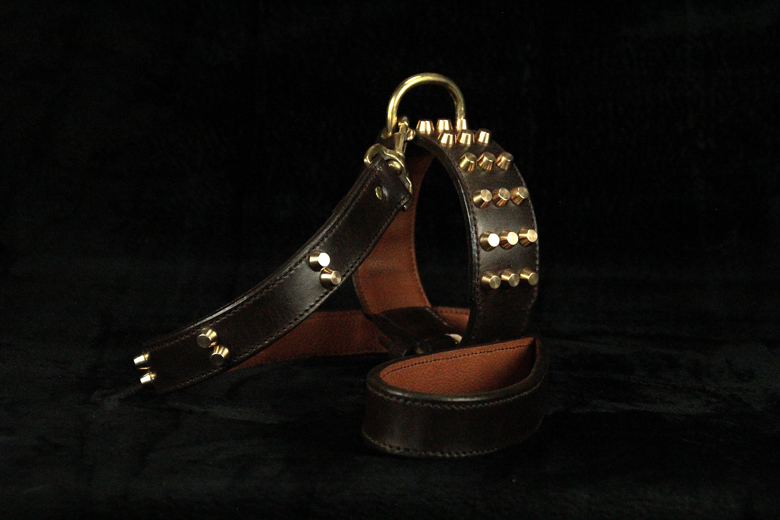 Ensemble Collier + Laisse en Cuir Vachette Pour Molosse/Moyen Chien