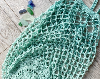 Crochet reutilizable bolsa de mercado / bolso de playa hecho a mano / algodón ganchillo de compras tote