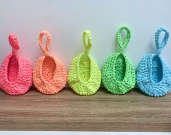 Mini Neon Cocoon Hanging Cotton Storage Basket/Crochet Fabric Wall Basket