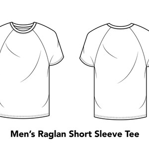 May include: A white short-sleeved t-shirt with a raglan sleeve design. The shirt is shown from the front and back.
