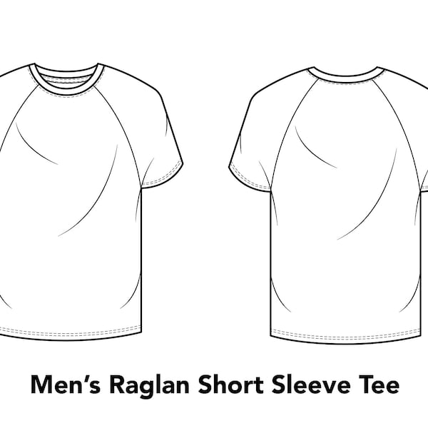 Mens Tee Raglan Sleeve 2D Vector CAD for Tech Pack Flat Illustrations Fashion Sketching