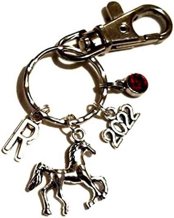 Personalised Horse Keychain With Initial and Birthstone Horse