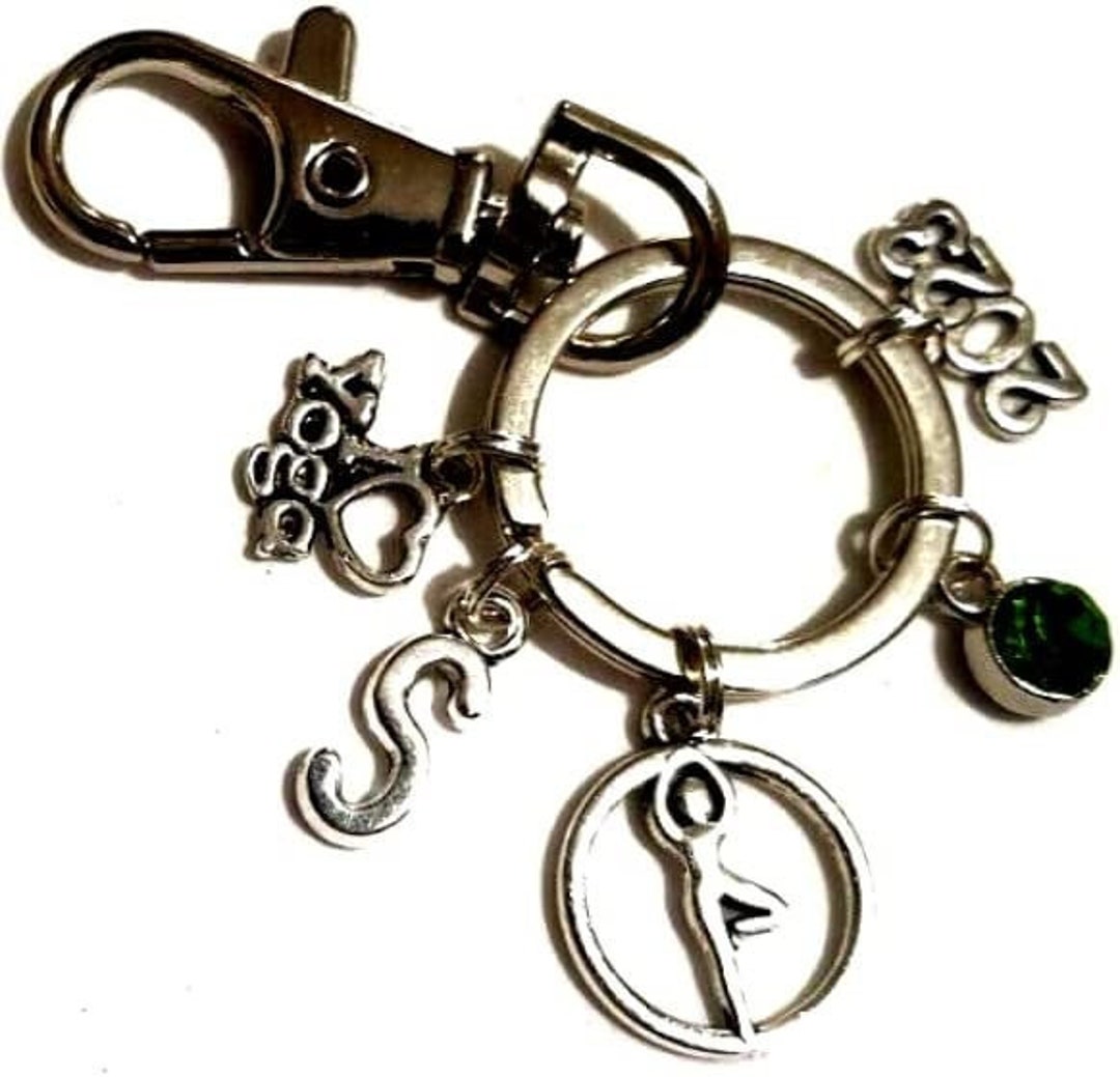 Personalised 'I Love Yoga' Keychain With Initials, Year and Birthstone