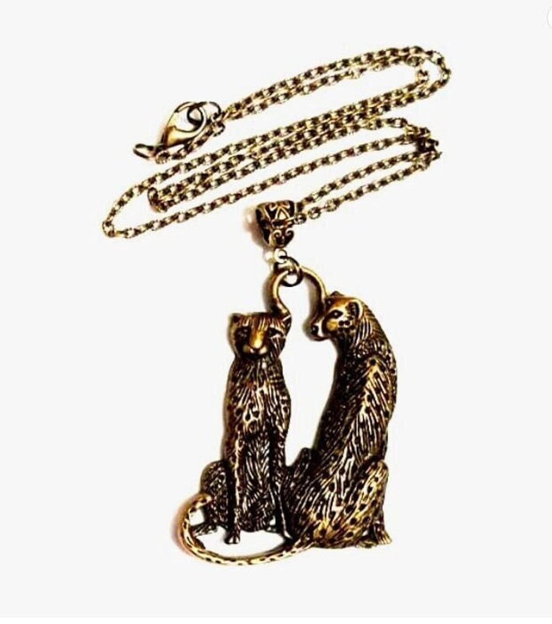 Antique Gold Tone Cats Necklace Leopards Necklace Cheetahs Etsy