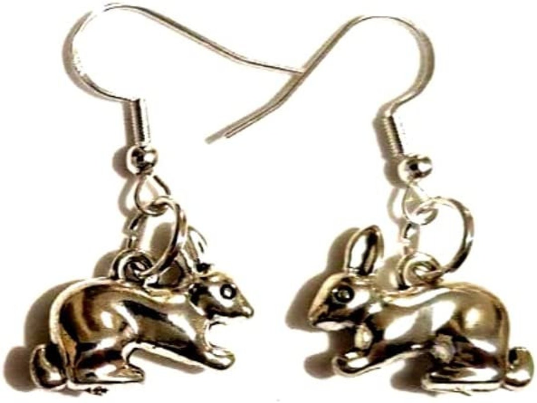 3D Rabbit Earrings on Sterling Silver Hooks, Bunny Rabbit Earrings