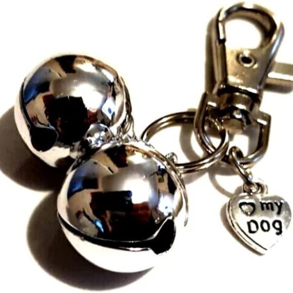 Large Loud Detachable 'I Love My Dog' Bells, Dog Training Bells, Collar Bells, 20mm Bells, Silver Jingle Dog Bells, Collar Charms, Pet Bling