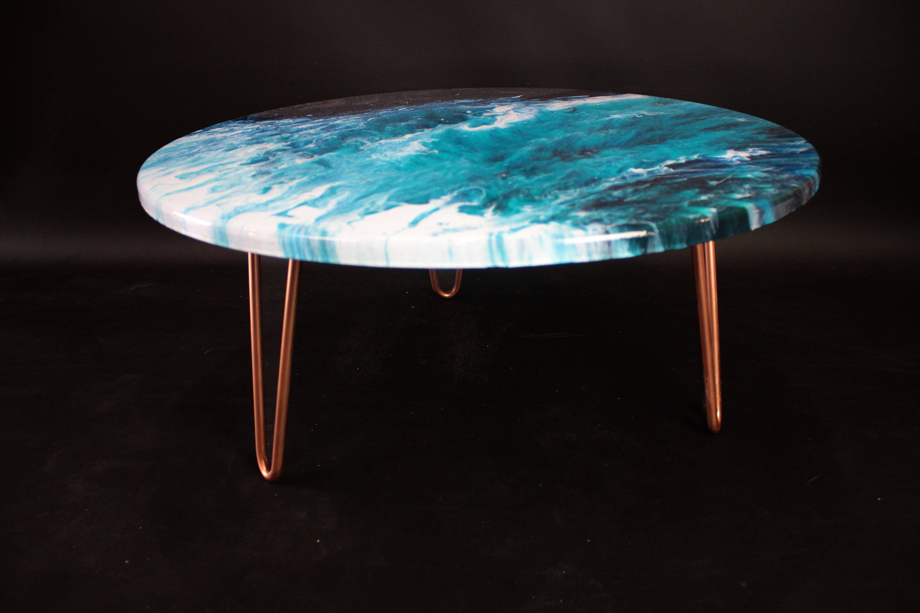 Stormy Seas, Resin Art Coffee Table Pin Leg Coffee Tables Resin Coffee