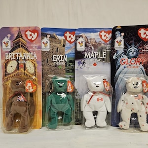 Ty Teenie Beanie Babies, Set of 4 Bears, Maple, Erin, Britannia, Glory, McDonald&#39;s Happy Meal Toys