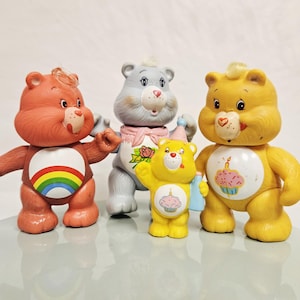Vintage, Posable Care Bear Figurines, Birthday Bear, Grams Bear, Cheer Bear, 1980&#39;s by Kenner