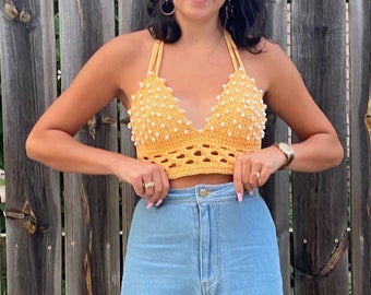 CROCHET CROP TOP - HoneyComb Pearl Bralette