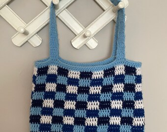 Crochet Gingham Tote Bag: Customizable Colors