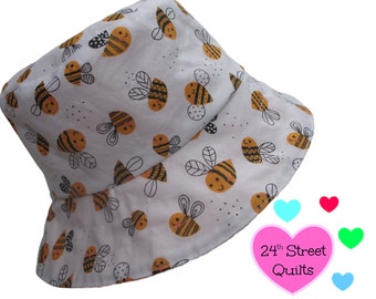 child's reversible bucket hat | 20" circumference child's hat | sun hat | beach hat | cotton sun hat | bee themed child's hat