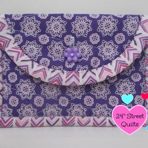purple floral tooth fairy pouch | tooth fairy pocket | tooth fairy pillow | jewelry pocket | jewelry travel pouch | quilted travel pouch