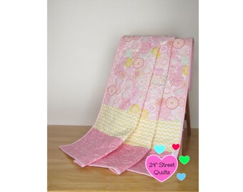 Pink & Yellow Floral Baby Quilt | Handmade Lightweight Cotton Crib Blanket