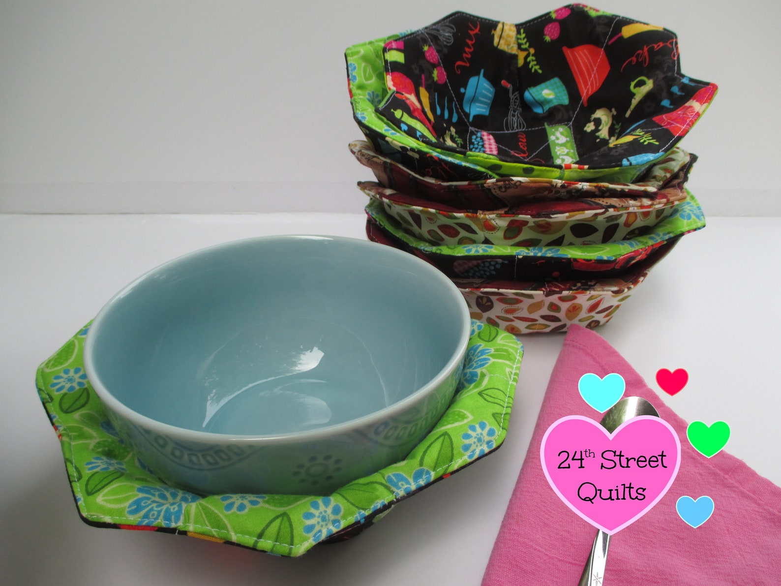 Set of 2 Bowl Cozies Quilted Reversible Bowl Cozy Etsy
