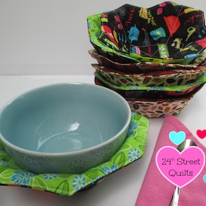 set of 2 bowl cozies | quilted reversible bowl cozy | microwave bowl cozy | thermal bowl holder | Mother&#39;s Day gift