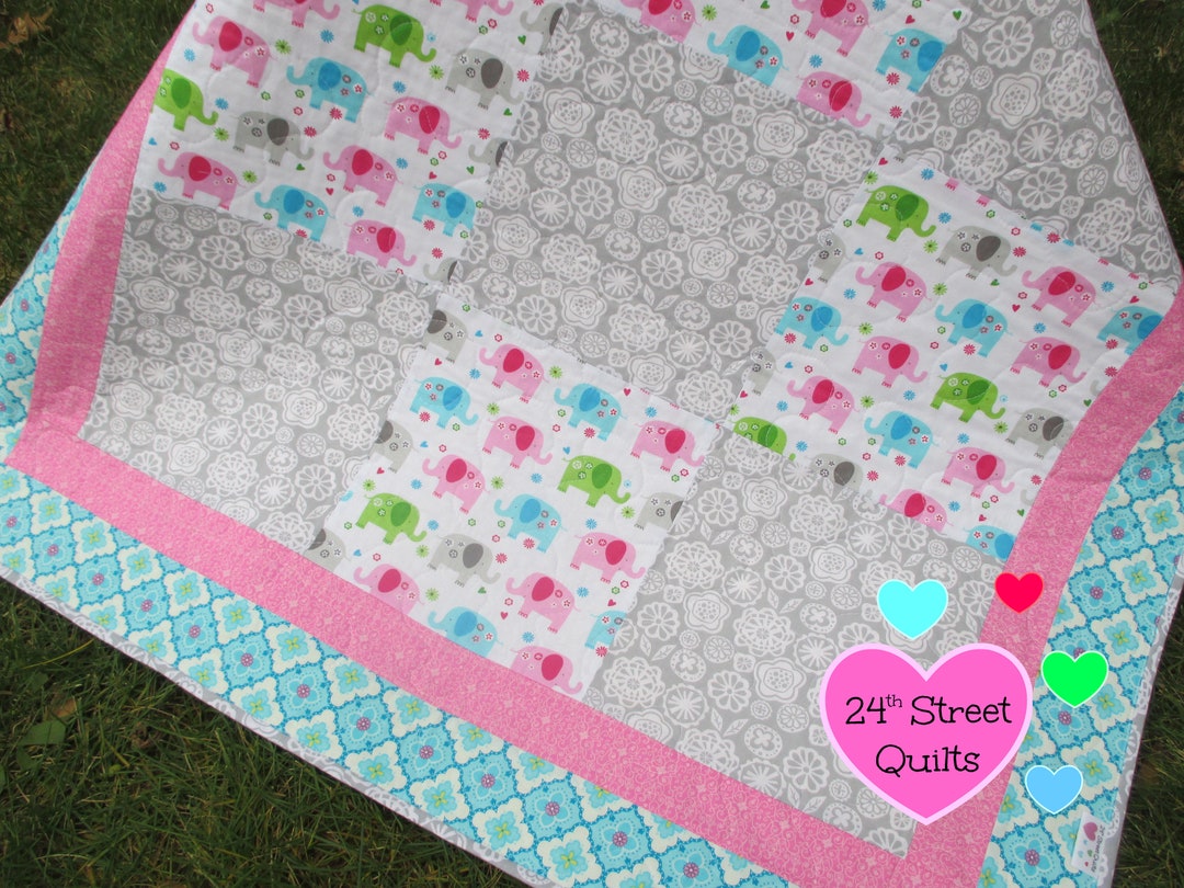 Crib Quilt Baby Quilt Baby Quilts Crib Quilts Baby Shower Gift Baby Gifts Pink & Blue Elephant
