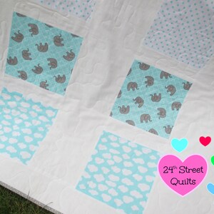 Crib Quilt | Baby Quilt | Baby Quilts | Crib Quilts | Baby Shower Gift | Baby Gifts | Blue Elephant Baby Quilt