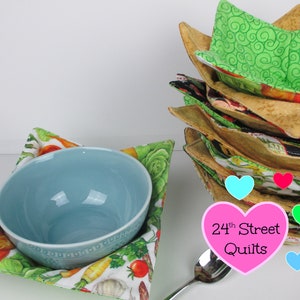 set of 2 bowl cozies | quilted reversible bowl cozy | microwave bowl cozy | thermal bowl holder | Mother&#39;s Day gift