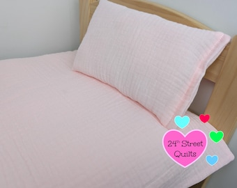 lightweight doll blanket & pillow | doll blanket | soft pink cotton gauze doll blanket | doll cradle blanket | doll crib blanket