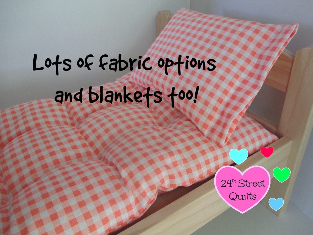 CUSTOM Madetoorder Gingham Print Doll Mattress & Pillow Mattress for