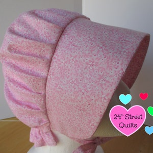 vintage inspired fully lined girl&#39;s bonnet | sun bonnet | girl&#39;s bonnet | prairie bonnet | girl&#39;s pink hat | calico print hat