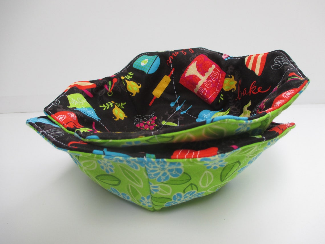 Set of 2 Bowl Cozies Quilted Reversible Bowl Cozy Etsy