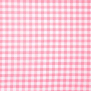May include: Pink and white gingham fabric with a small check pattern.
