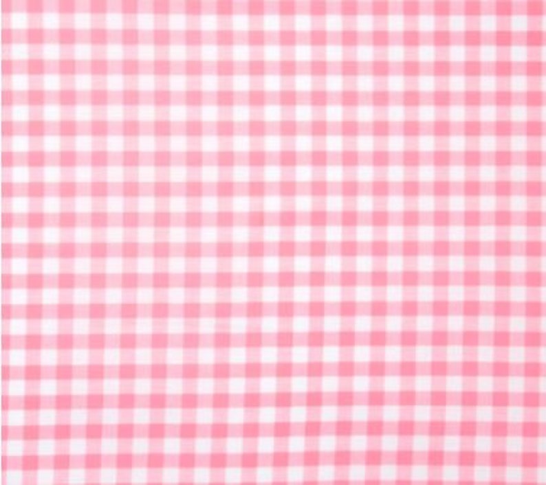 May include: Pink and white gingham fabric with a small check pattern.