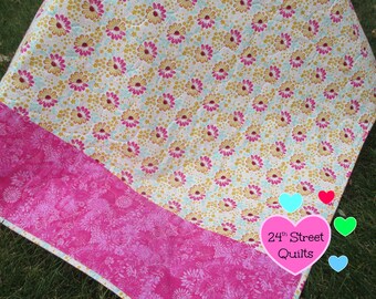 Floral Baby Quilt | Handmade Lightweight Pink & Yellow Cotton Crib Blanket