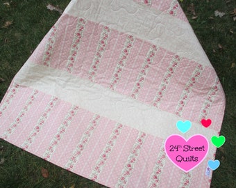 Vintage Floral Baby Quilt | Handmade Lightweight Cotton Crib Blanket | Victorian Inspired Nursery Decor
