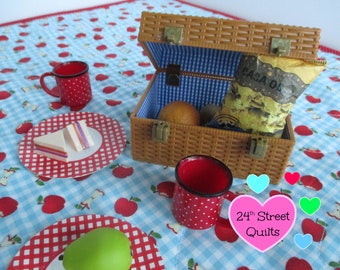 doll picnic blanket & napkins | blue ladybug doll picnic set | doll quilt | doll accessories | pretend play picnic blanket