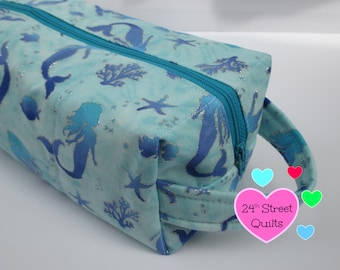 pencil pouch | fully lined mermaid print pouch | travel pouch | storage bag | school supplies pouch | toiletries bag