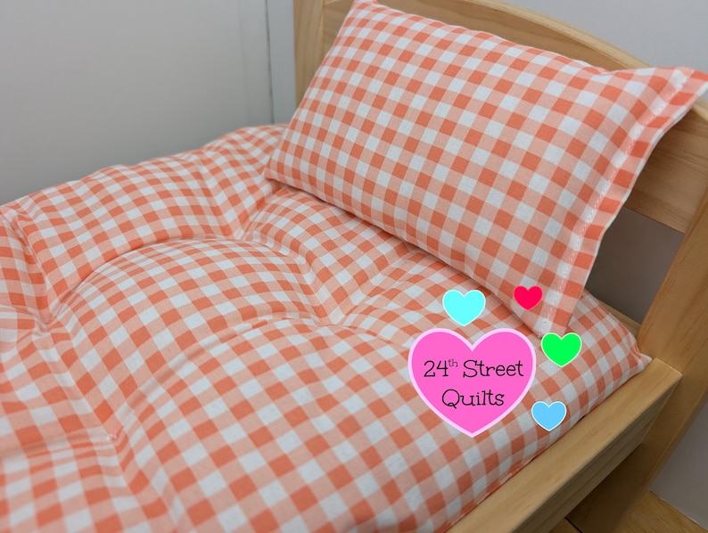 CUSTOM Gingham Doll Mattress & Pillow | IKEA Duktig Bedding | Cat, Bunny, Pet Bed image 1