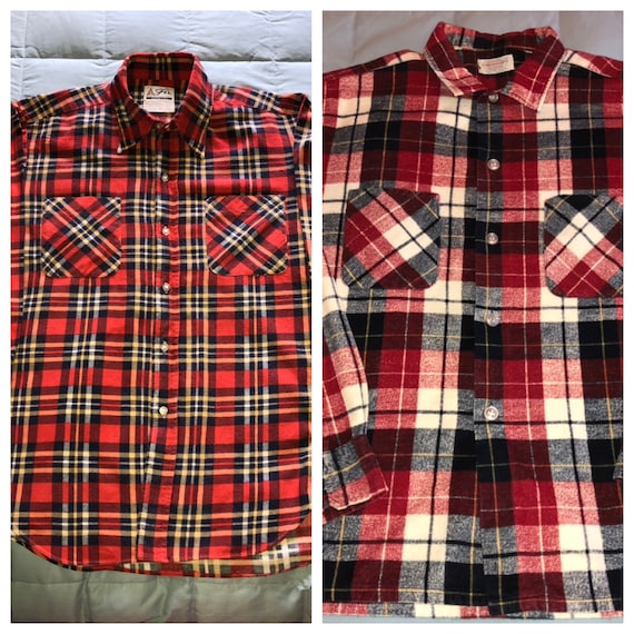 2 vintage 1950s red plaid cotton flannel shirts ro