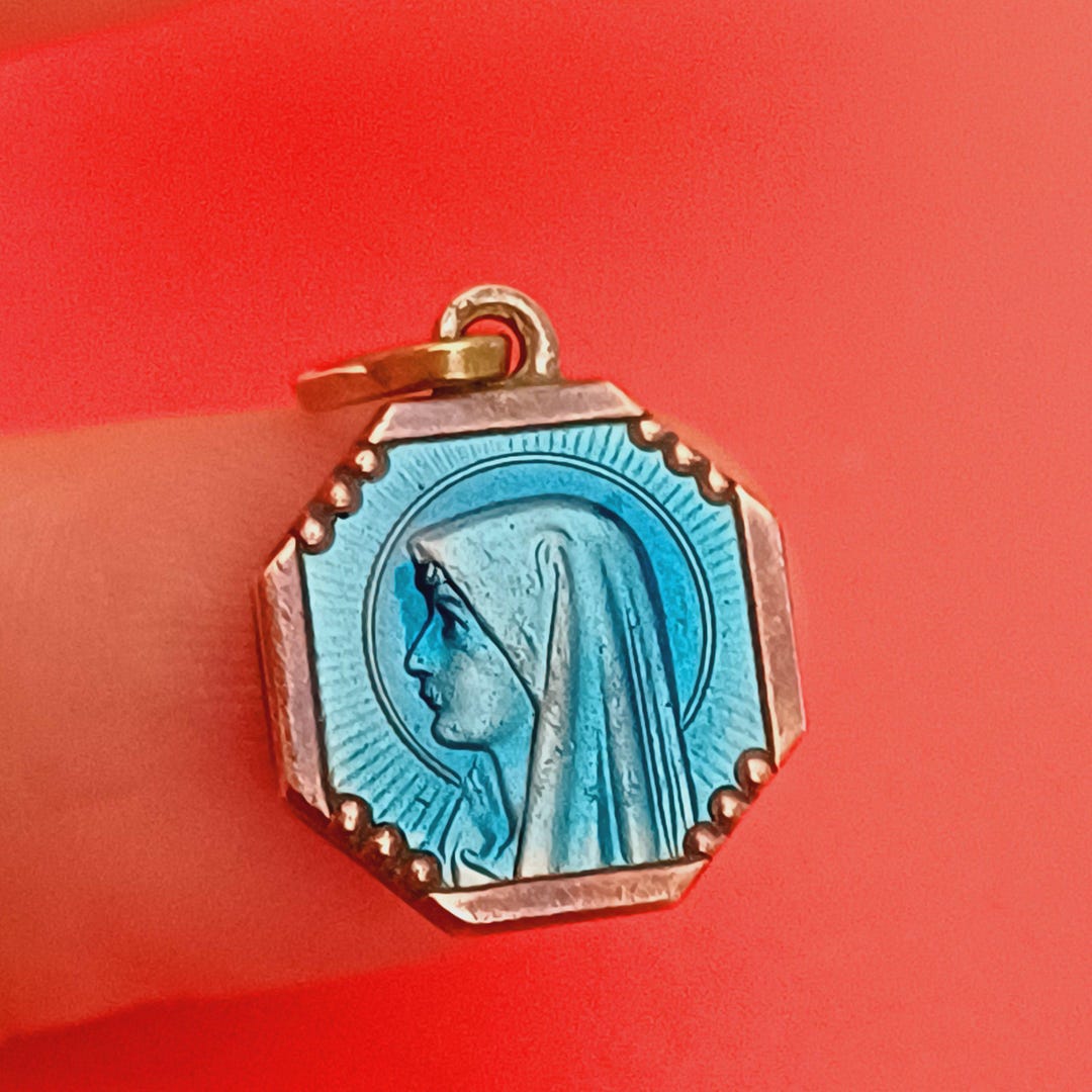 Vintage Religious Catholic French Blue Enamel Medal Pendant of Our Lady ...