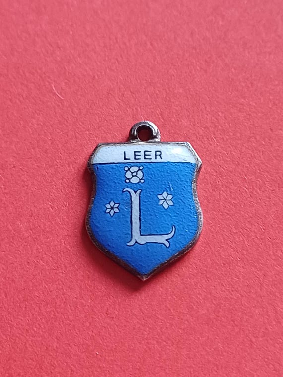 Vintage silver and enamel travel shield charm of Leer Germany, Leer souvenir, crest Leer, heraldry Leer charm