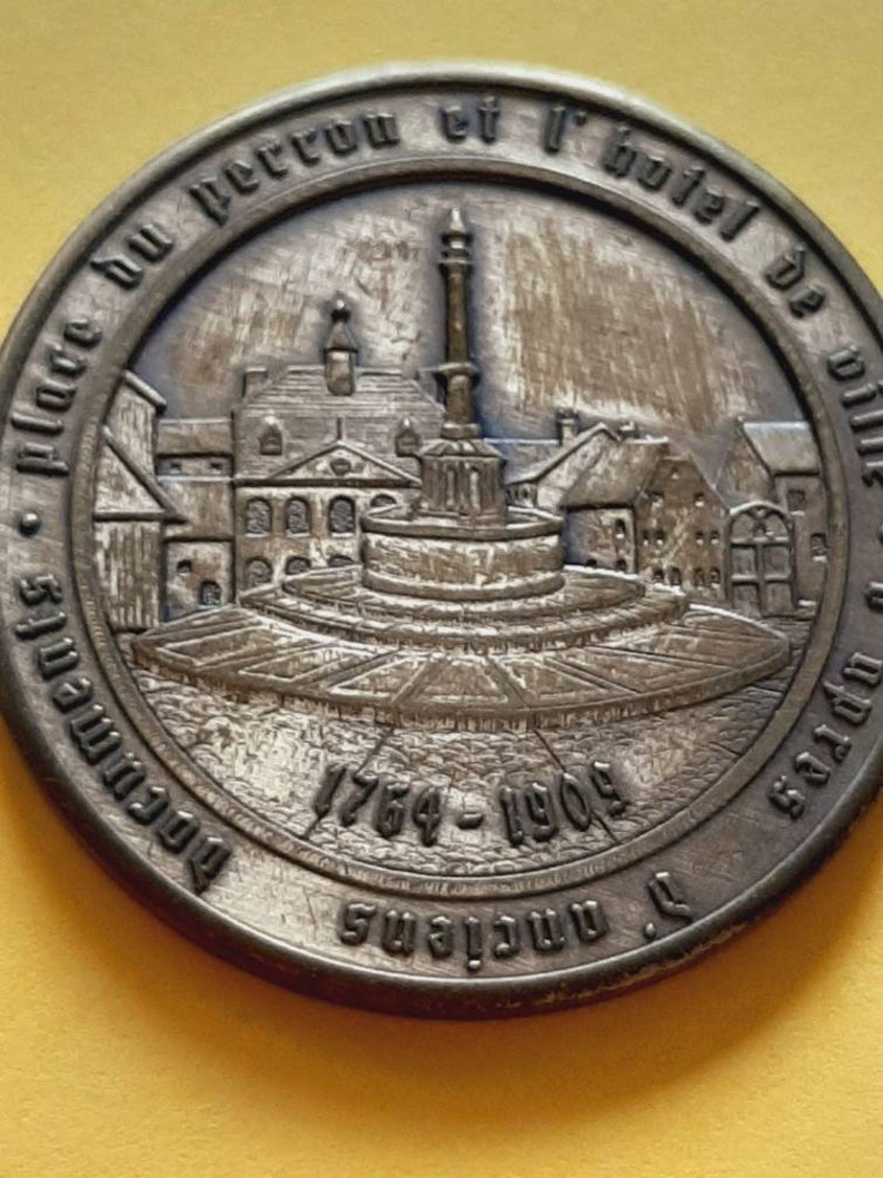 Vintage Belgium brass token of Place du Perron Andenne, Place du Perron, Andenne, La Ville Andenne, Namen Belgique image 5