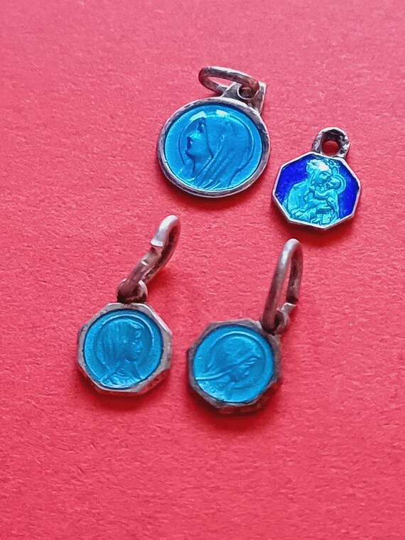 Assortment religious Catholic French blue enamel … - image 7